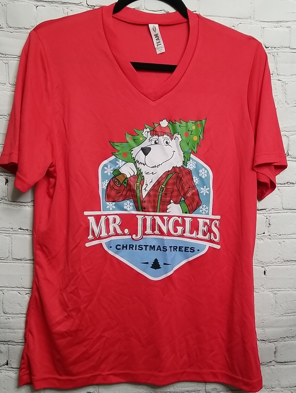 Mr. Jingles Christmas Trees womens top size Large EUC